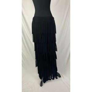 Vintage Cartise Black Tiered Fringe Maxi Skirt Made in Canada Size 10
